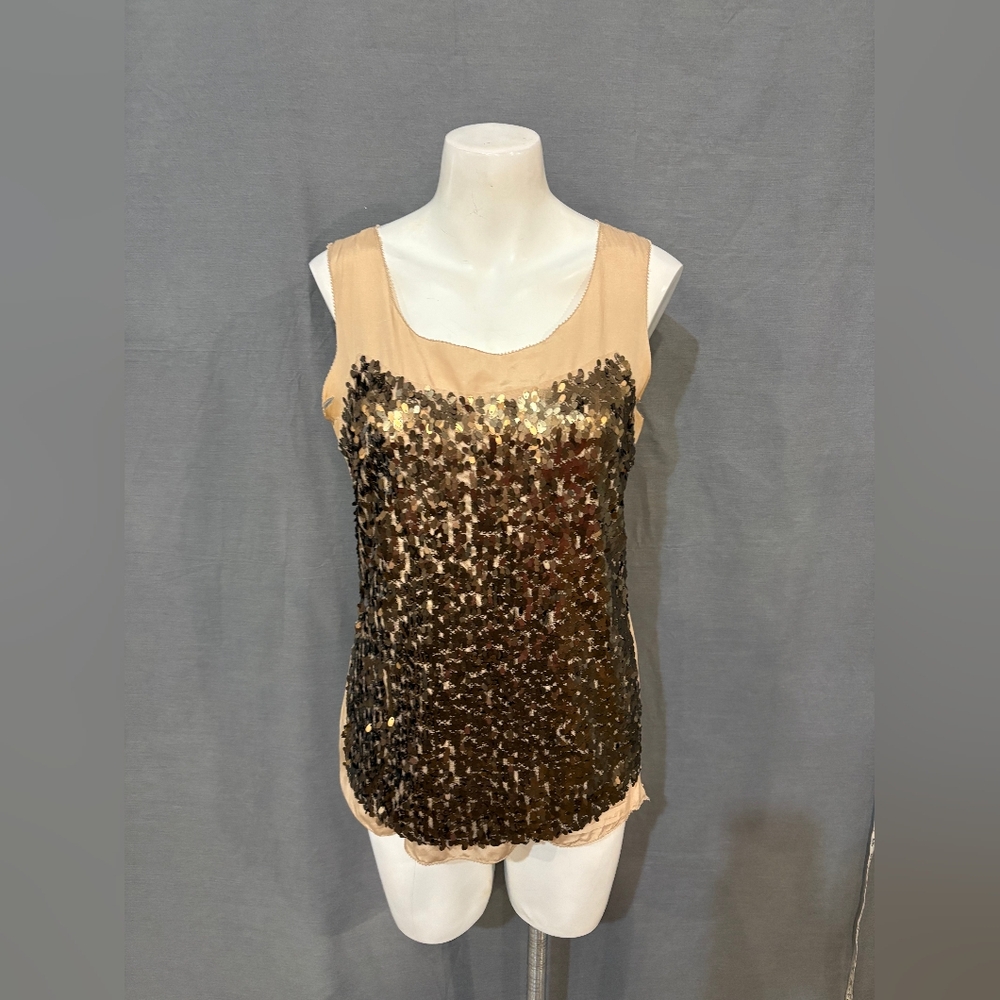 Ann Taylor Gold Sequin Fitted Tank Top